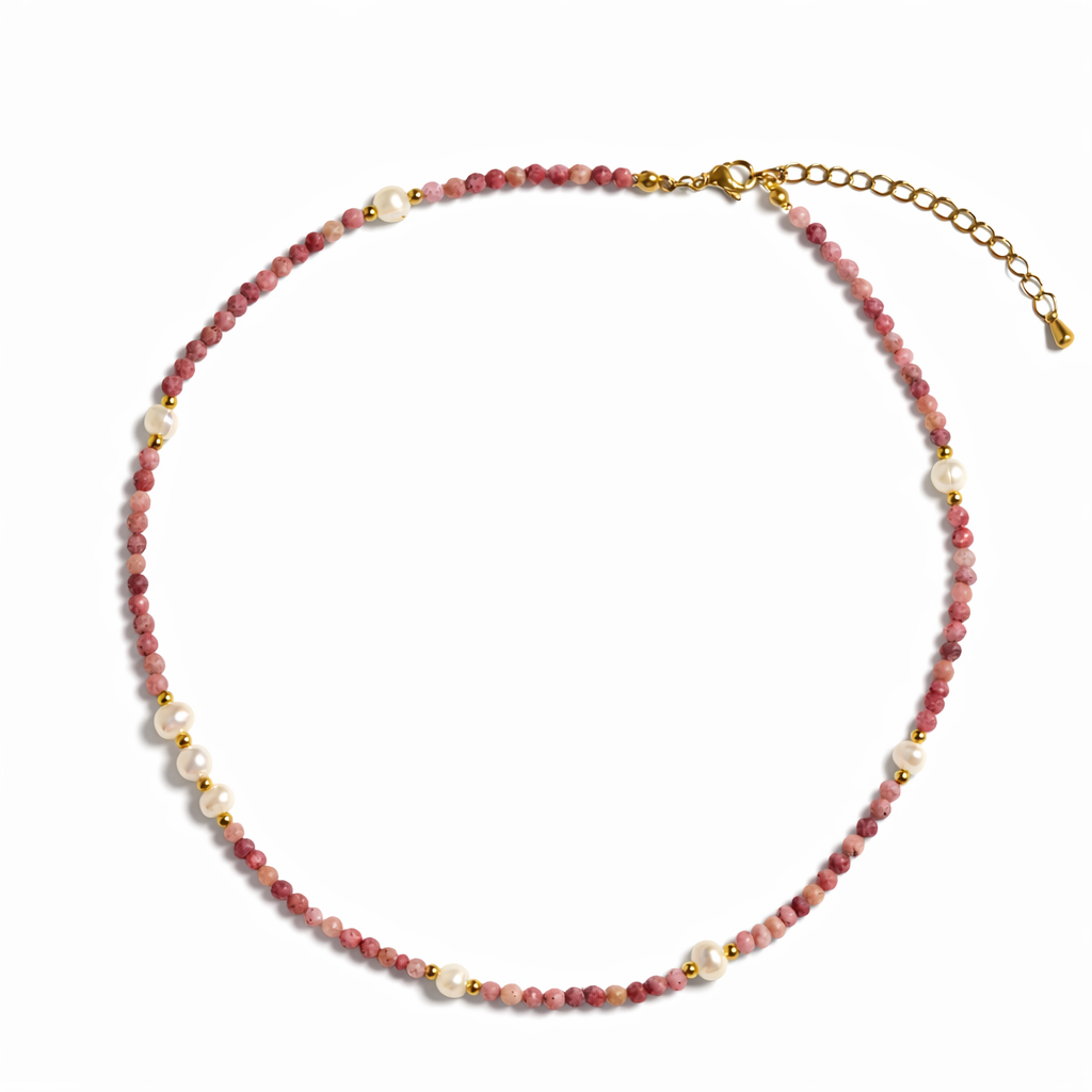 Bloom Within — Rhodochrosite & Freshwater Pearl Necklace