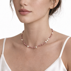 Bloom Within — Rhodochrosite & Freshwater Pearl Necklace