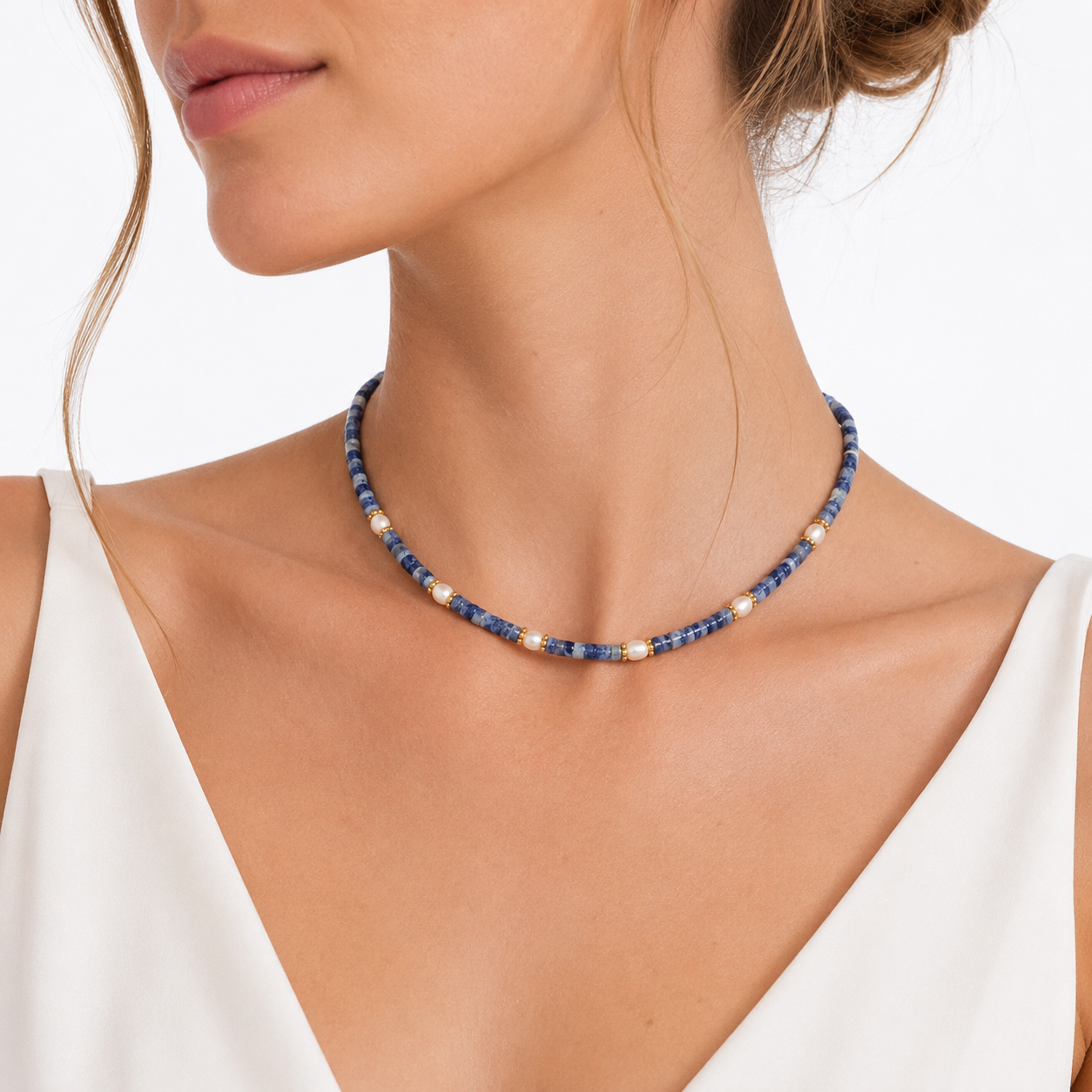 Blue Silence — Sodalite & Freshwater Pearl Necklace