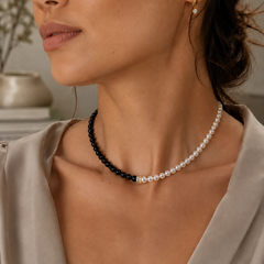 Veilbreaker — Obsidian & Shell Pearl Necklace