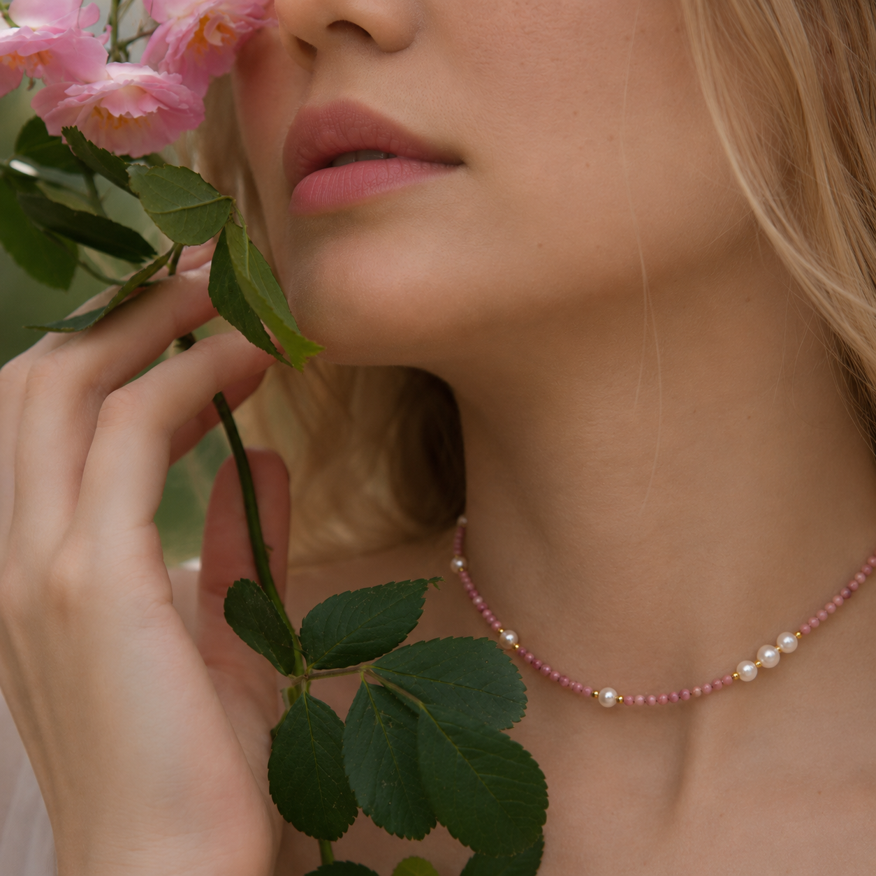 Bloom Within — Rhodochrosite & Freshwater Pearl Necklace